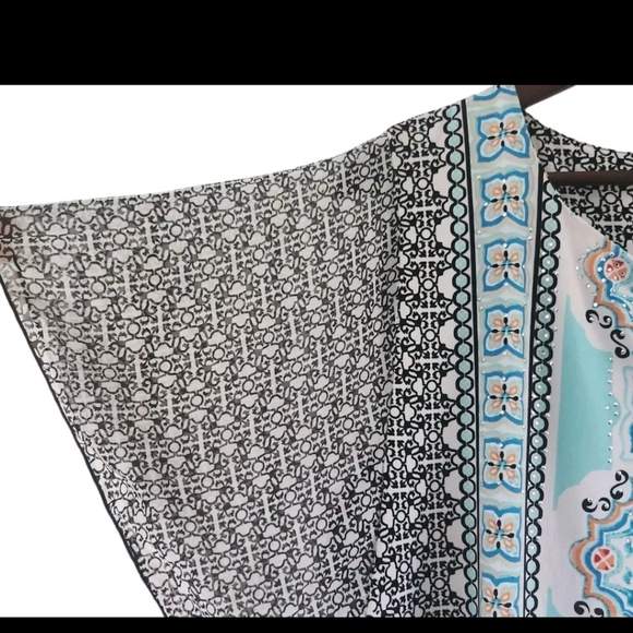 JM Collection Geometric Blue Black Tunic Top Rhinestones Women Size Large New - Picture 3 of 7